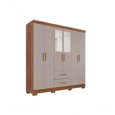 Imagem de Guarda Roupa Casal Estrela Premium 6 Portas de Bater 2 Gavetas MDP Cinamomo-Off-White S...