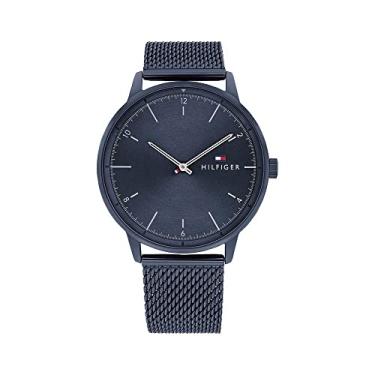 Imagem de Tommy Hilfiger Relógio casual masculino de quartzo, pulseira de malha e aço inoxidável, cor: azul (modelo: 1791841), Azul, Relógio de quartzo