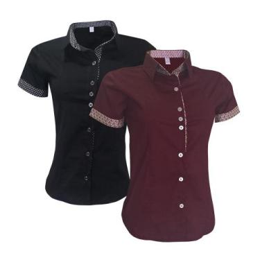 Imagem de Blusa Feminina Social Manga Curta Preto Bordo Combo 2 UN - Lojas Vicen