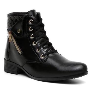 Imagem de Bota Feminina Cano Curto Botinha Salto Baixo Couro Ecologico Frio Inverno Lisa Confortável Macia-Feminino