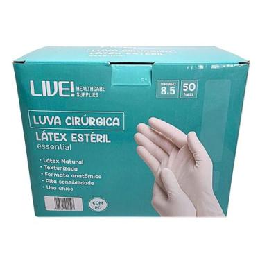 Imagem de Luva cirúrgica latéx estéril c/pó 8.5 essential 50 par live tamanho:8.