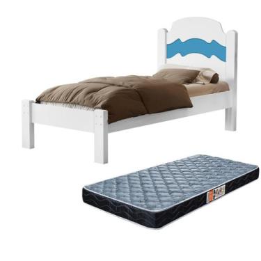 Imagem de Cama De Solteiro Para Quarto MDF Clássica Iris Tradicional Com Colchão