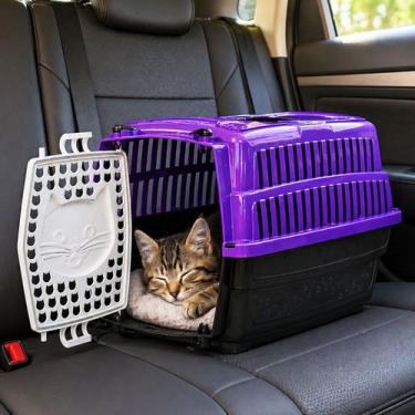 Imagem de Caixa Transporte Gato Love Roxo Até 6kg Pet Passeio Lilas - PET IN