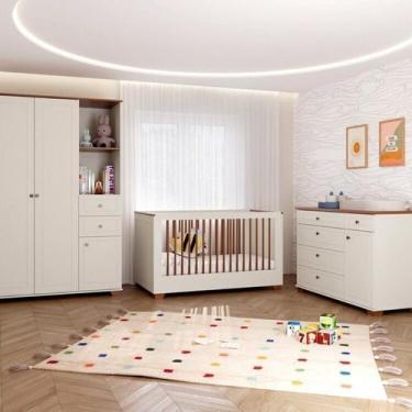 Imagem de Quarto de Bebê com Berço com Colchão, Cômoda e Guarda-roupa Baby Anand