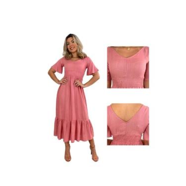Imagem de Vestido feminino midi manga sino liso viscose fia modas, Rosê, GG VEST