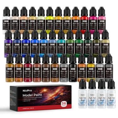 Imagem de Kit de Tintas para Modelismo Nicpro 36 Cores 20 ml Acrílicas com Dilue