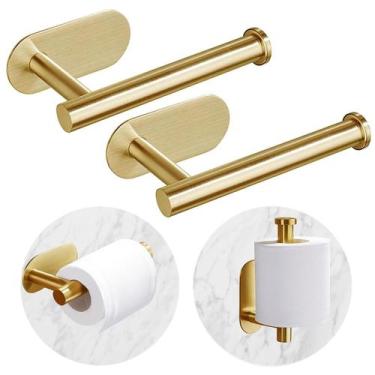 Imagem de Porta-papel higiênico IGDALAR dourado em aço inoxidável, 2 unidades