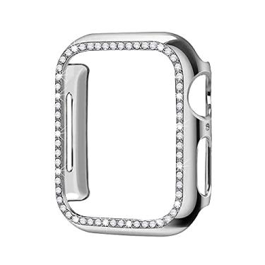 Imagem de Anvirtue Capa de diamante para Apple Watch Band 5 4 3 2 1 capa 44 mm 40 mm 42 mm 38 mm Pulseira iwatch Protetor de cristal (Prata, para Série 45 44 mm)