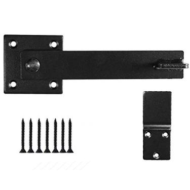 Imagem de Fechadura para porta de celeiro de 14 cm com trava de fazenda, ferro forjado resistente, preto fosco