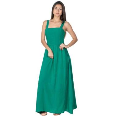 Imagem de Vestido Longo Alça Larga Liso Pink Azul Turqueza E Verde - Madame