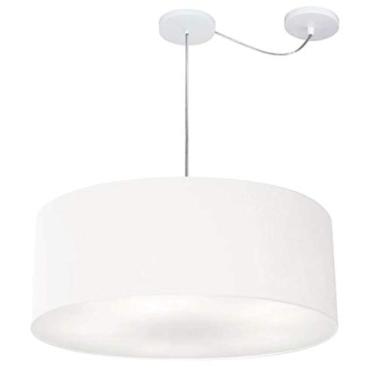 Imagem de Lustre Pendente com Desvio de Centro Cúpula Tecido 60x21 cm, Vivare Iluminação, Pendente4266 BR, Branco, Grande