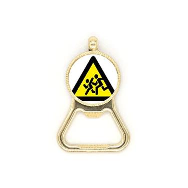 Imagem de Chaveiro de aço inoxidável com símbolo de advertência, amarelo e preto, triângulo proibido, abridor de tampa de cerveja
