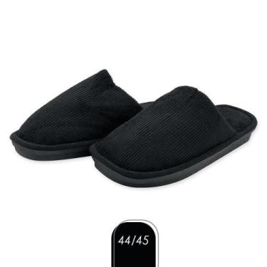 Imagem de Pantufa Masculina Chinelo De Dormir Para Quarto Lisa Preta Básica Frio