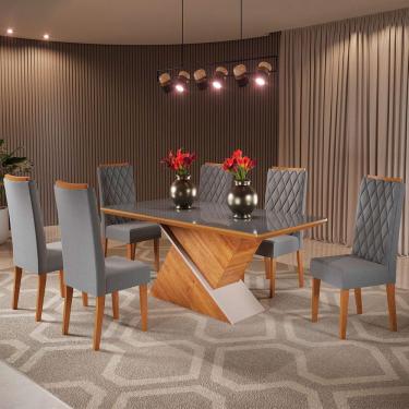 Imagem de Mesa de Jantar 6 Lugares Porto Seguro com Vidro Veludo Cinza/Grafite - Panorama Móveis