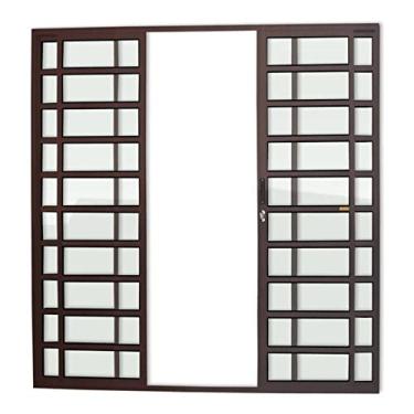 Imagem de Porta de Alumínio de Correr 210x240cm 4 Folhas com Travessa e Vidro Liso Corten Super Brimak Corten