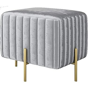 Imagem de Banquinho De Armazenamento Beautify Verde Veludo Repousa-pés Pufe Banco De Armazenamento Otomano Cubo Apoio Para Os Pés Baú Quadrado Com Pernas Douradas Para Quarto, Penteadeira,Cinza,45x45x42cm,P