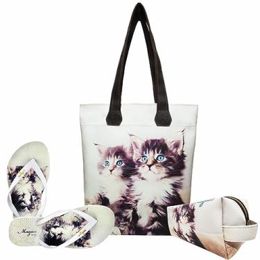 Imagem de Kit Pet Feminino Gatinhos Olhos Azuis com Bolsa, Necessaire e Chinelo, Magicc KIT-019