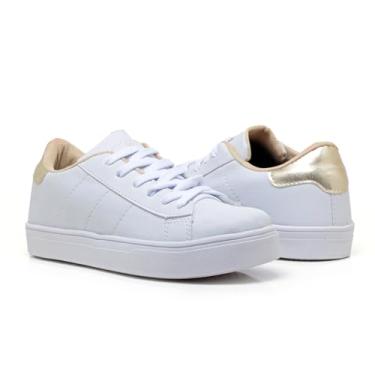 Imagem de Tênis Feminino Casual Branco Leve Confortável Sapatenis (Branco/Dourado, BR, Adulto, Numérico, P, 38)