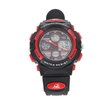 Imagem de Kids Watch,Waterproof Electronic Watches Alarm Clock Dual Movement Soft PU Strap LED Watch for Children (Red)