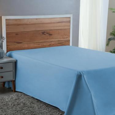 Imagem de Lençol Cama Casal 300 Fios 100% Algodão Sem Elástico Cama Box 30cm Altura Tecido Macio Qualidade (AZUL BEBÊ)