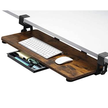 Imagem de ETHU Bandeja de teclado sob a mesa, bandeja de teclado grande de 68 cm x 30 cm com suporte de fixação C fácil de instalar, suporte de teclado de computador, bandeja de teclado ergonômica para casa e escritório