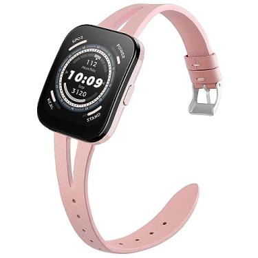 Imagem de Pulseira de couro vintage fina de 22 mm compatível com Amazfit Bip 5, Lamshaw 22 mm, acessórios de pulseira compatíveis com Amazfit Bip 5 / Cheetah Pro / Cheetah / GTR 47mm / GTR 2 / GTR 3 / GTR 3 Pro / GTR 4 / GTR 2e / Falcon / Stratos Smartwatch (rosa)