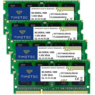 Imagem de Timetec Kit de 32 GB (4 x 8 GB) DDR3L / DDR3 1600 MHz (DDR3L-1600) PC3L-12800 / PC3-12800 Non-ECC Unbuffered 1,35 V/1,5 V CL11 2Rx8 Dual Rank 204 pinos SODIMM Laptop Notebook PC Módulo de memória RAM