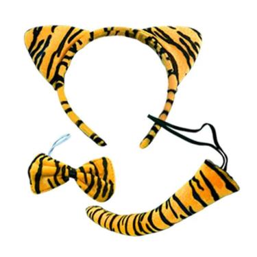 Imagem de Kit 3 pçs Animais Tiara Gravata  Rabo Tigresa onça  Carnaval