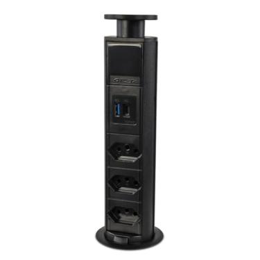 Imagem de Mini Torre De Tomada Embutir 3 Elétricas 10a + Usb-c Preta