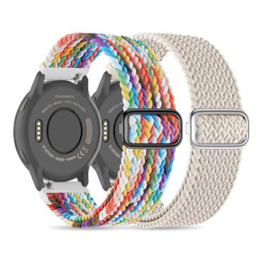 Imagem de Sunnyson Pacote com 2 pulseiras elásticas trançadas compatíveis com Garmin Venu/Venu Sq/Garmin Vivoactive 3/Vivoactive 3 Music, pulseira de relógio ajustável de 20 mm de tecido de nylon para Garmin