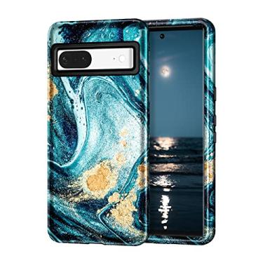 Imagem de Btscase Capa para Google Pixel 7, estampa de mármore 3 em 1, resistente, à prova de choque, corpo inteiro, policarbonato rígido robusto + capa protetora de silicone macio para mulheres e meninas para Google Pixel 7 (2022), Ocean