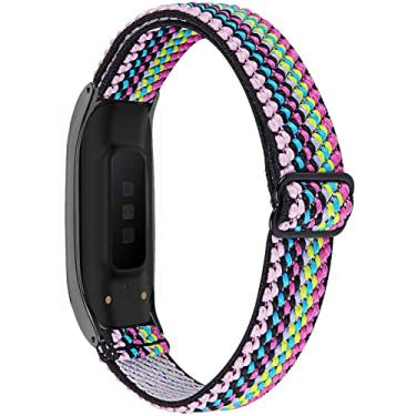Imagem de Nigaee Pulseiras de couro genuíno e nylon elástico compatíveis com Samsung Galaxy Fit2, pulseiras esportivas macias respiráveis para mulheres e homens, acessórios de substituição para Samsung Galaxy