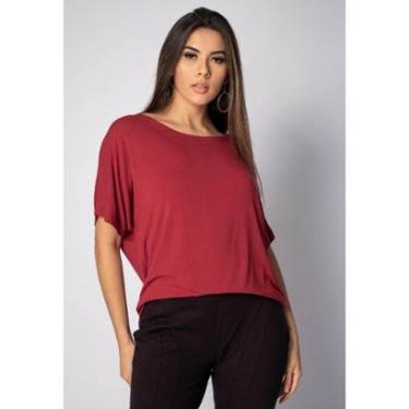 Imagem de Blusa Básica Morcego Malha Gola Canoa Manga Curta Bordô - M-Veste do 40 ao 42-Feminino