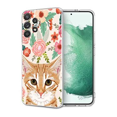 Imagem de Capa protetora para celular compatível com Samsung Galaxy A52 5G, cabeça de gato floral laranja malhado fofo gato animal de estimação transparente fina