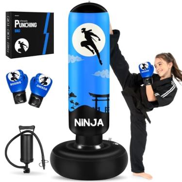 Imagem de Esnowlee Saco de pancadas para crianças, saco de boxe infantil 167 cm maior com luvas, saco de pancadas inflável Ninja para boxe, karatê, presentes para meninos de 5 a 12 anos