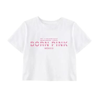 Imagem de Camiseta K-pop Born Pink Album com suporte impresso, gola redonda, manga curta, mercadoria para fãs, Branco-curto, XXG