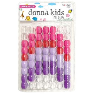 Imagem de Donna Miçangas de pônei jumbo infantis de 15 mm roxas sortidas – Contas de cabelo grandes para tranças, rabos de cavalo e estilo, sensação de borracha macia durável para acessórios de cabelo DIY