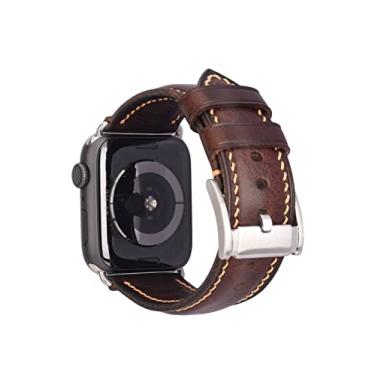 Imagem de Gomvadr Pulseiras de couro para Apple Watch 38mm/40mm/41mm 42mm/44mm/45mm, pulseira de substituição estilo vintage para Iwatch Series SE 7 6 5 4 3 2 1 mulheres e homens (41 mm/40 mm/38 mm, fivela prata)
