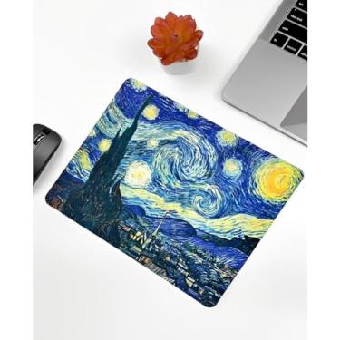 Imagem de Mouse Pad com Base de Borracha Antiderrapante, Fácil Deslizamento e Superfície Resistente a Derramamentos - Noite Estrelada Van Gogh