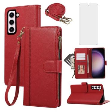 Imagem de Asuwish Capa de celular para Samsung Galaxy S23 5G com zíper carteira celular com protetor de tela de vidro temperado alça transversal suporte para cartão de couro S 23 23S GS23 G5 SM-S911U 6,1