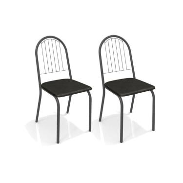 Imagem de Cadeira Sala de Jantar Noruega 2C077PRF Aço Kit 2 Uni Preto Fosco/Courano Preto 110 - Kappesberg