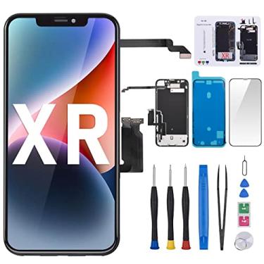 Imagem de Risidamoy Substituição de tela para iPhone XR de 6,1 polegadas com kit de sensor de proximidade de alto-falante de ouvido, visor LCD, montagem digitalizadora de toque 3D, ferramenta de fixação, tapete