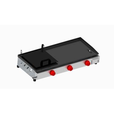 Imagem de Chapa Chapeira 70x30 Chapa de Lanches Semiprofissional A Gás Baixa Pressão Frontal Inox com 3 Queimadores e Prensa