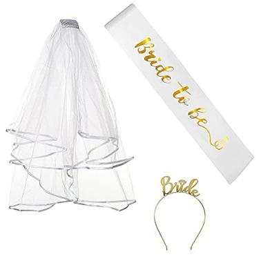 Imagem de Faixa de noiva para festa de despedida de solteira, véu de noiva, faixa de cabelo de noiva, futura noiva, kit de decorações para festa de despedida de solteira, faixa para noiva, suprimentos para pres