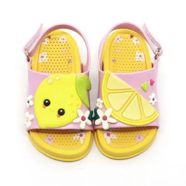 Imagem de Sandália Papete Plugt Infantil Menina Mini Bizz Limão Rosa/Amarelo , 2
