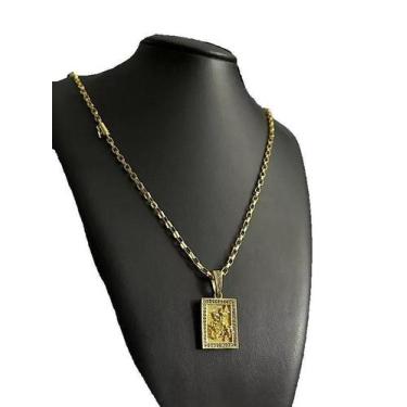 Imagem de Cordão Tijolinho 3Mm + Pingente São Jorge - Banhado A Ouro - Tojoia18K