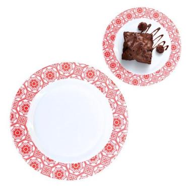 Imagem de Prato Sobremesa Raso Melamina Vermelho Decorado 20cm - Your House
