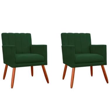 Imagem de Kit 2 Poltronas Decorativa Cecília Suede Verde Pés Madeira Ms Decor - 
