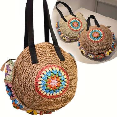 Imagem de Bolsa Artesanal Redonda Crochê Praia Verão Forrada - shop mix, Marrom