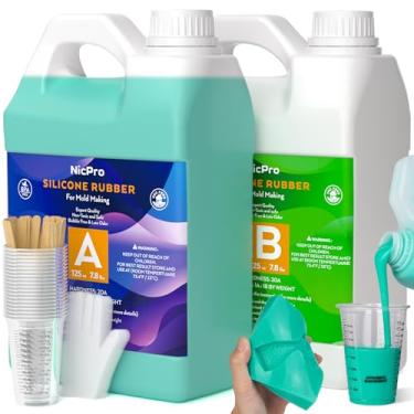 Imagem de Nicpro Kit de fabricação de moldes de silicone 20A, borracha de silicone líquida de platina para moldes, verde jade flexível e segura para alimentos, proporção de mistura 1:1 para fundição de moldes
